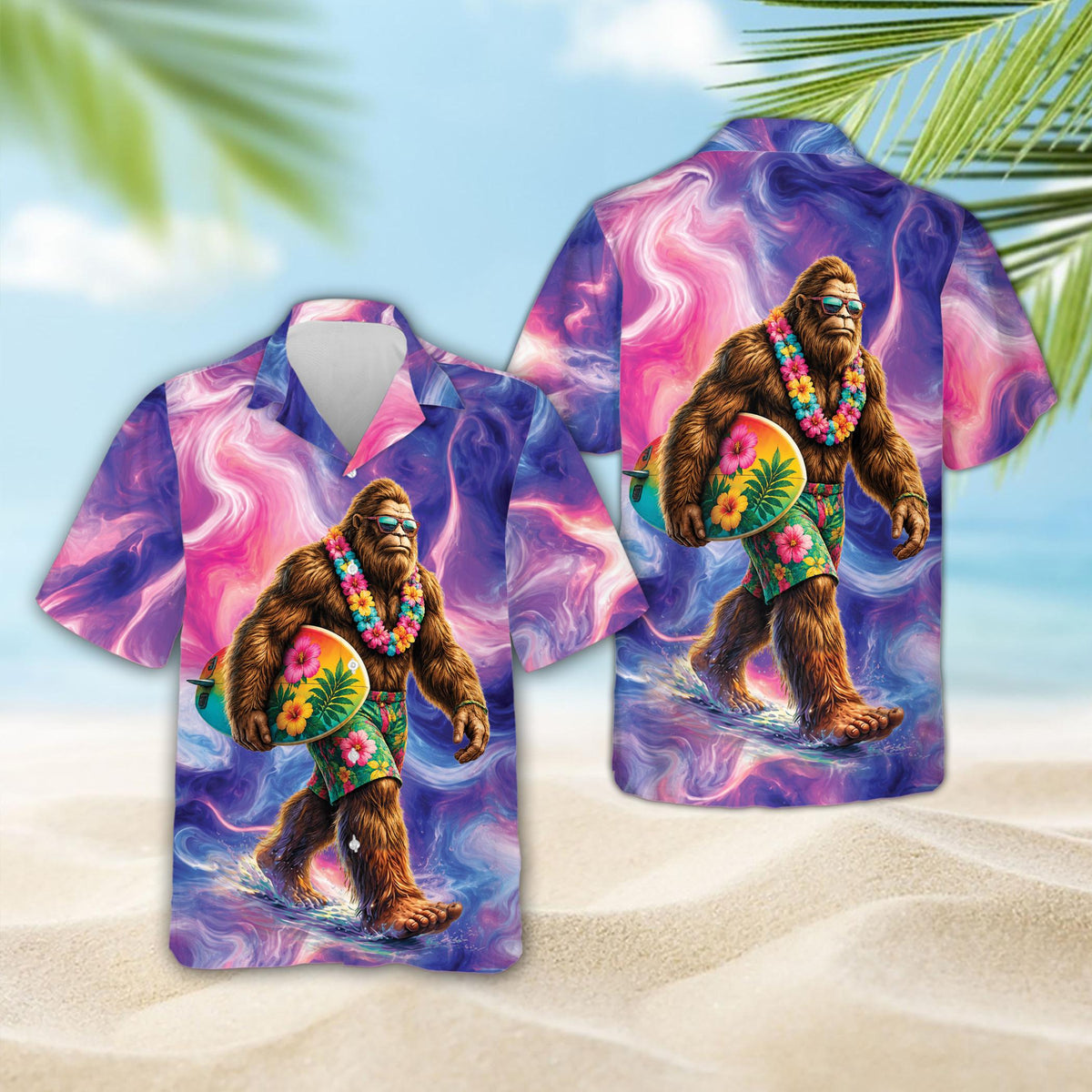 Final front view of the matching family hawaiian shirt in multicolor