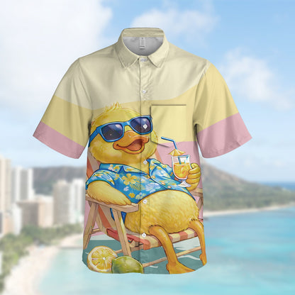 Close up back view of summer duck Hawaiian shirt