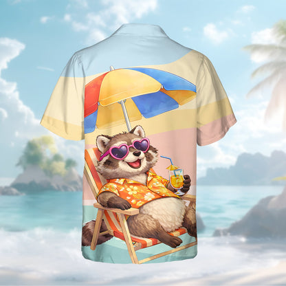 Second back view of the summer raccoon hawaiian shirt