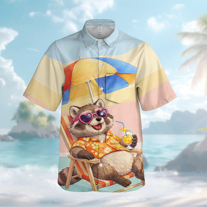 Back view of the matching family hawaiian shirt with sunset background