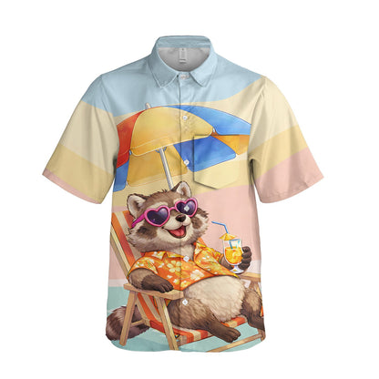 Another front view of the summer raccoon beach hawaiian shirt