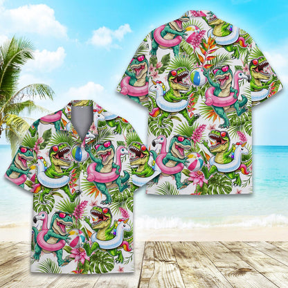 Close-up front view of the matching family hawaiian shirt print
