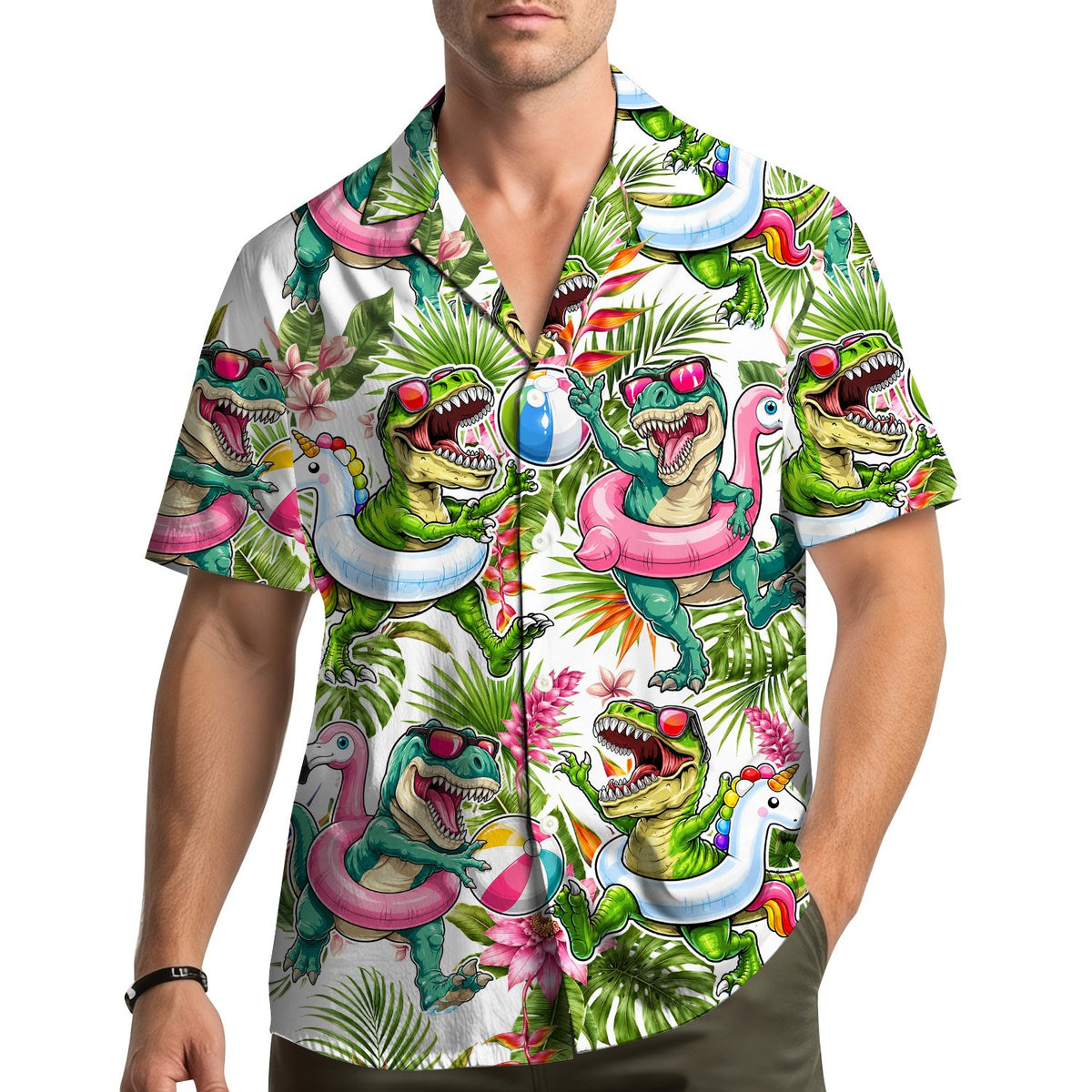 Outdoor lifestyle view of the family matching hawaiian shirt