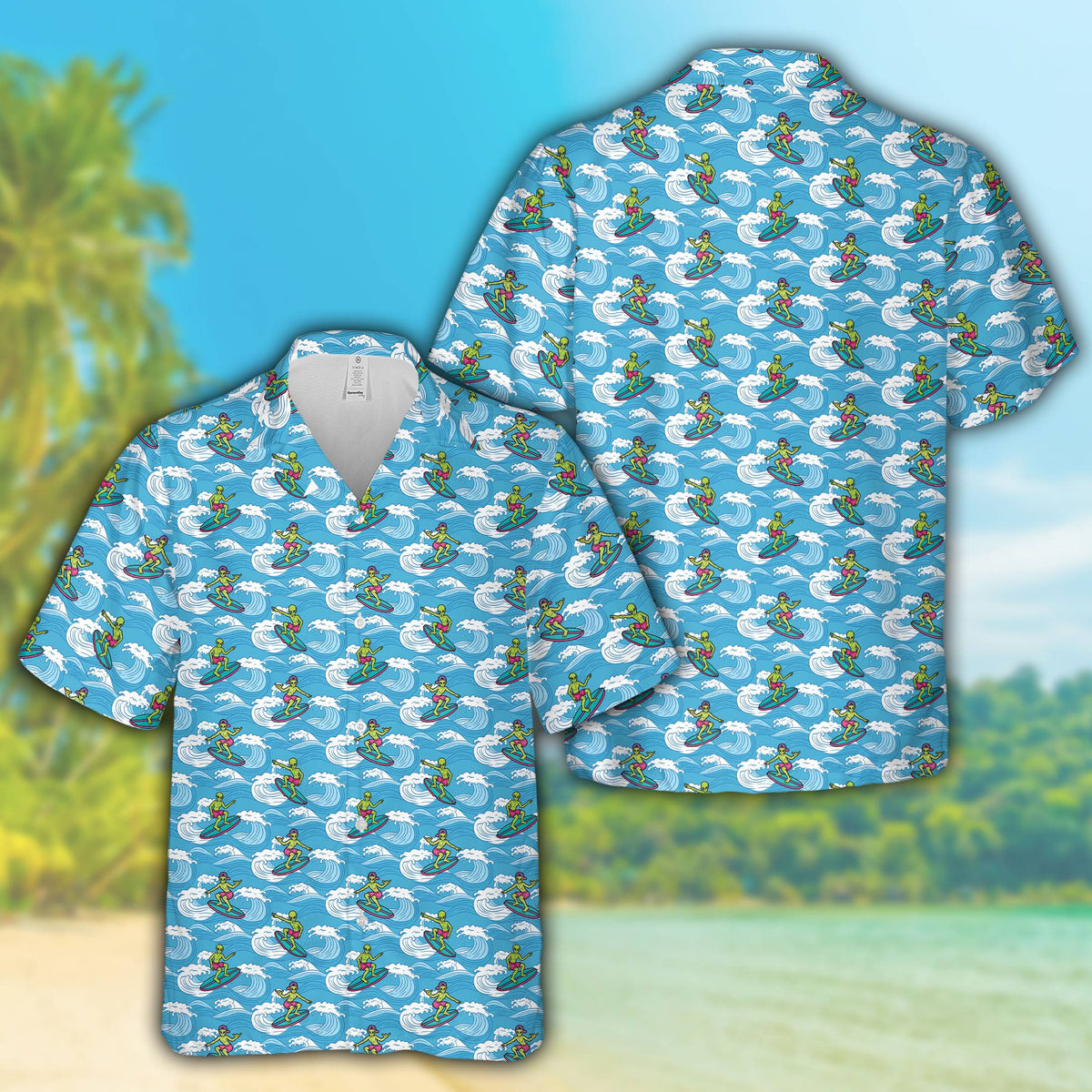 Close up of the matching family hawaiian shirt design