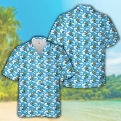 Close up of the matching family hawaiian shirt design