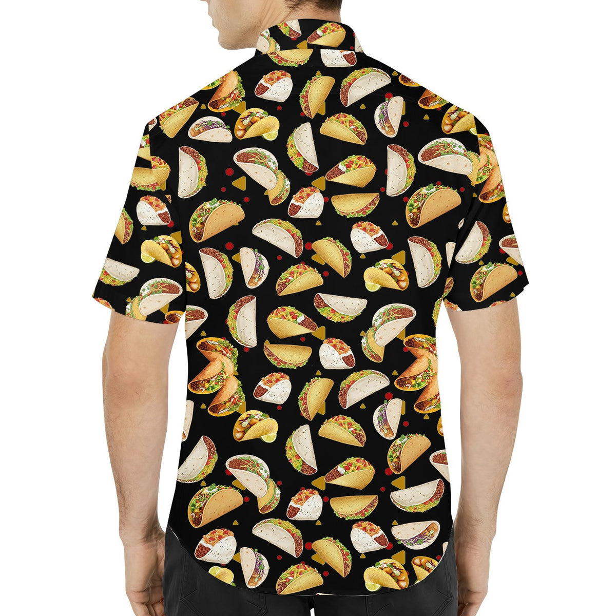 Back view of the black tacos hawaiian shirt