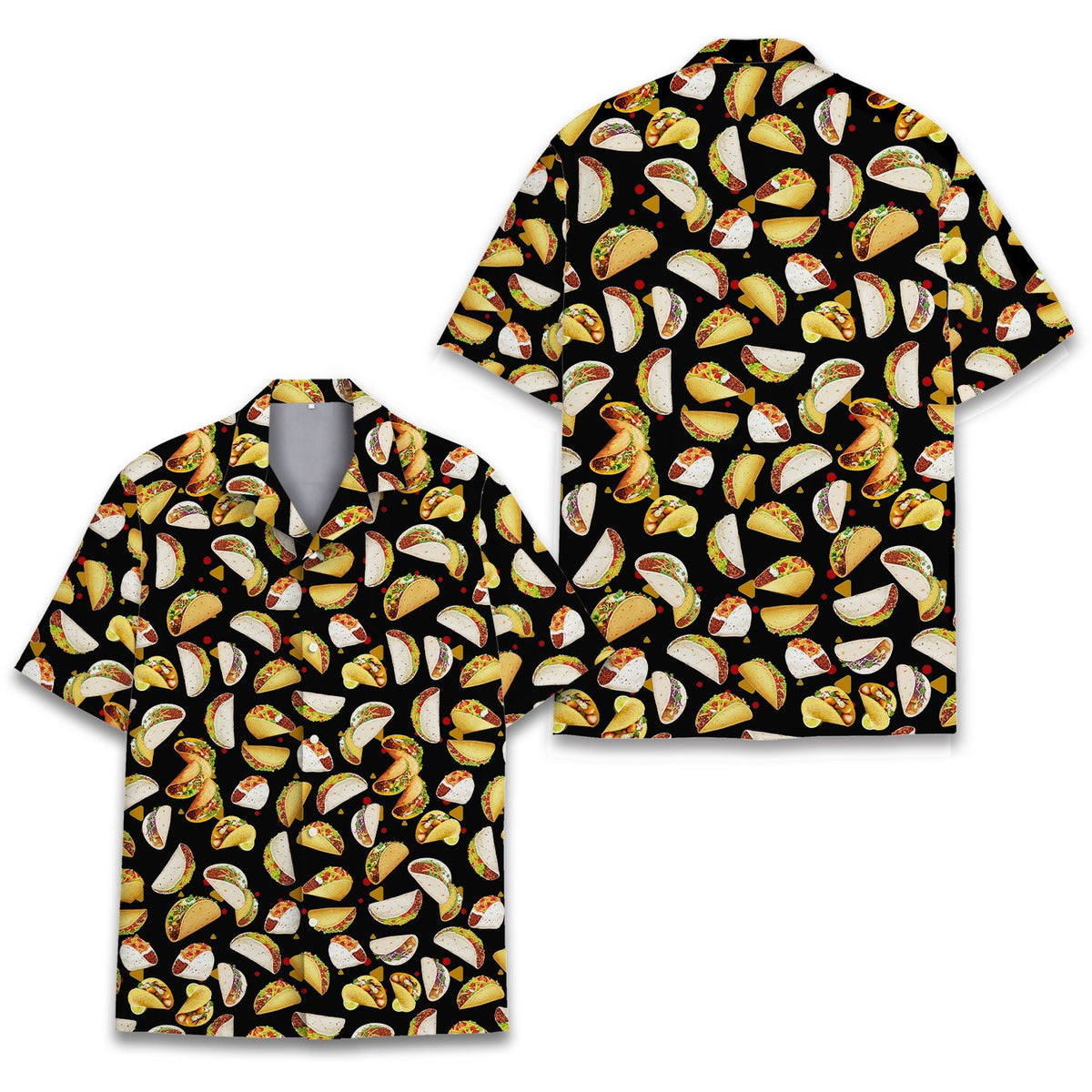 Alternative detailed view of the black tacos hawaiian shirt collar and buttons