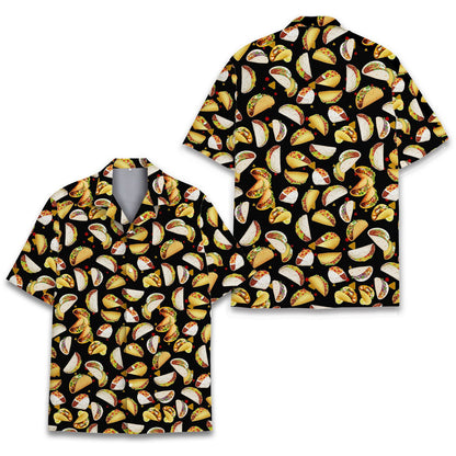 Alternative detailed view of the black tacos hawaiian shirt collar and buttons