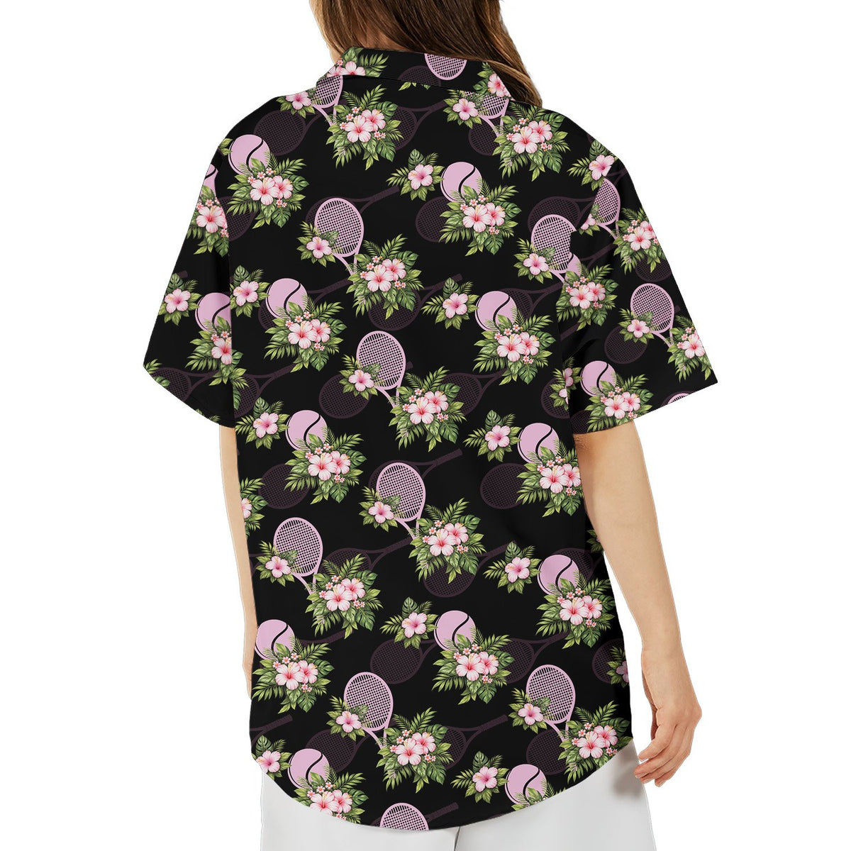 Back view of the tennis floral hawaiian shirt