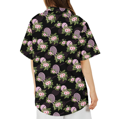 Back view of the tennis floral hawaiian shirt