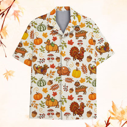 Front view of the matching family hawaiian shirt with thanksgiving dachshunds design
