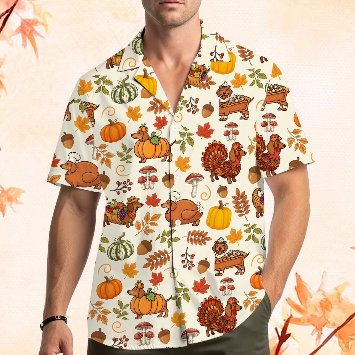 Close-up lifestyle view of the matching family hawaiian shirt print in natural lighting
