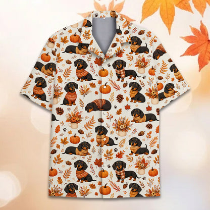 Another front view of beige Thanksgiving Hawaiian shirt for family matching