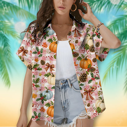 Lifestyle image of the matching family hawaiian shirts worn outdoors