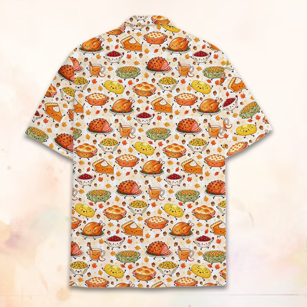 Alternative back view of the festive thanksgiving food hawaiian shirt