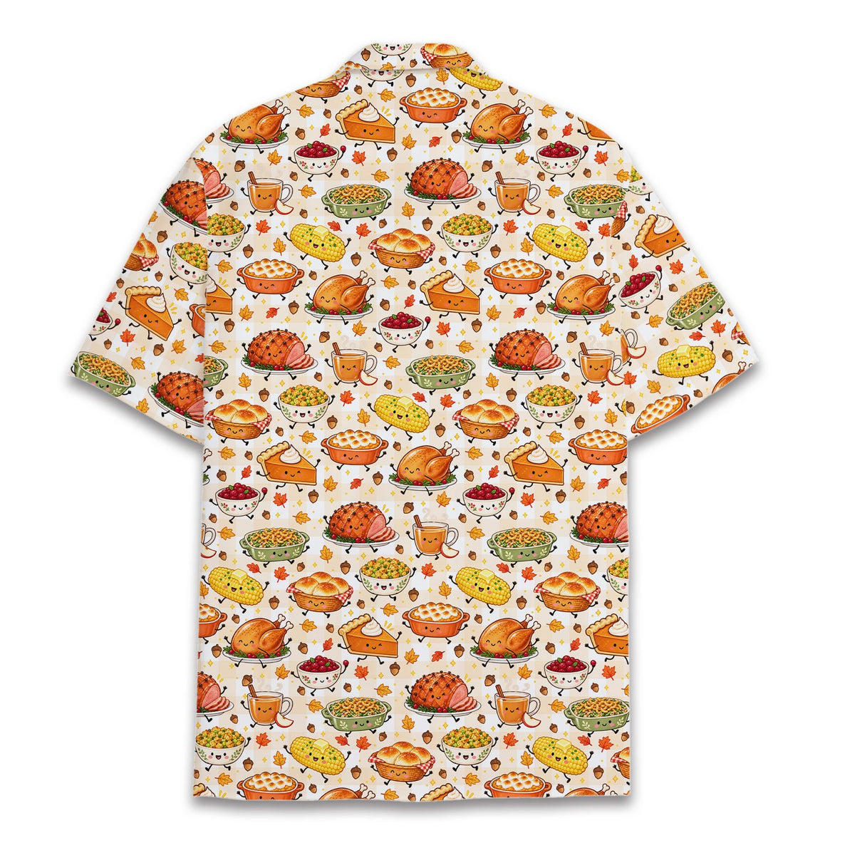 Back view of the matching family hawaiian shirt with all-over holiday print