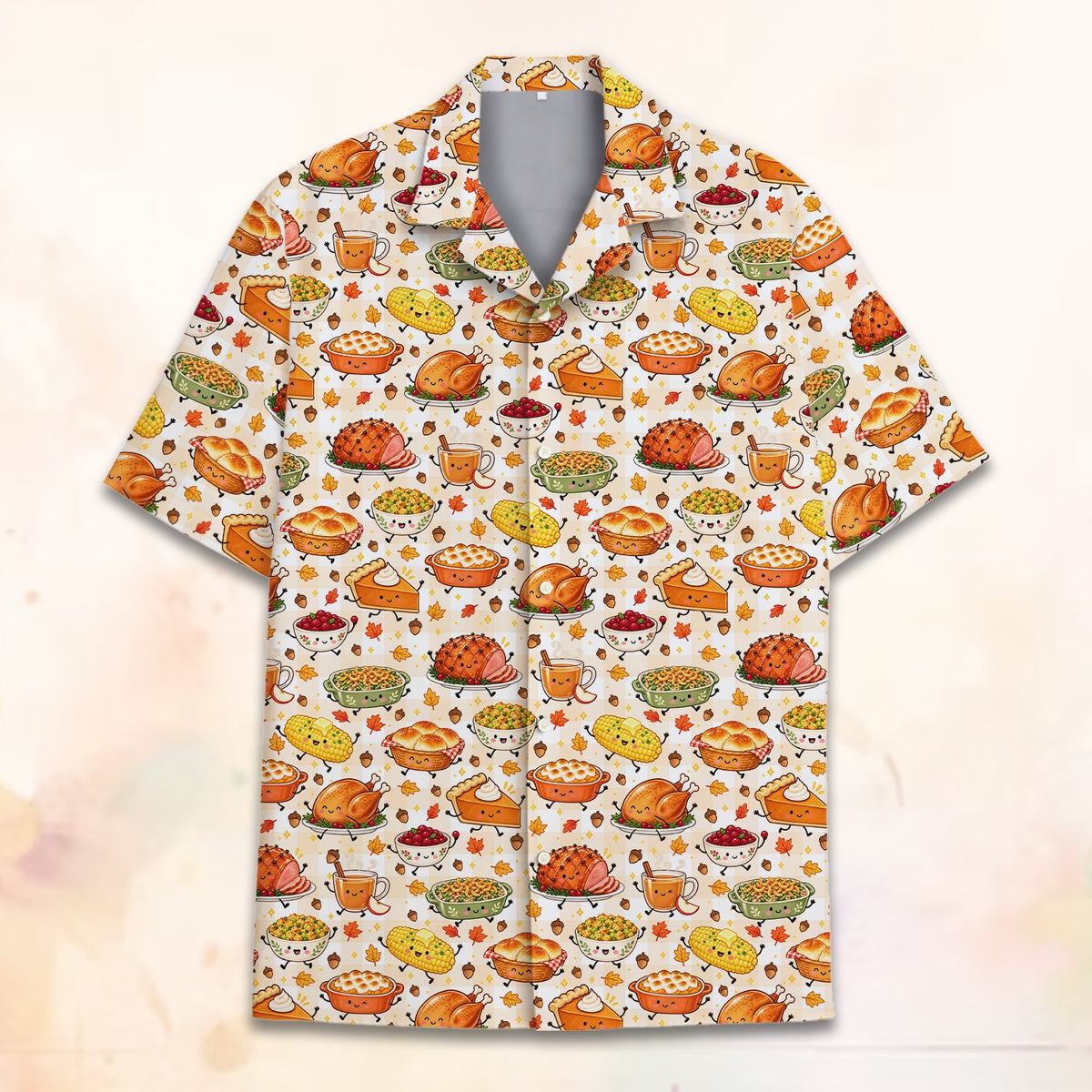 Front view of the thanksgiving food hawaiian shirt