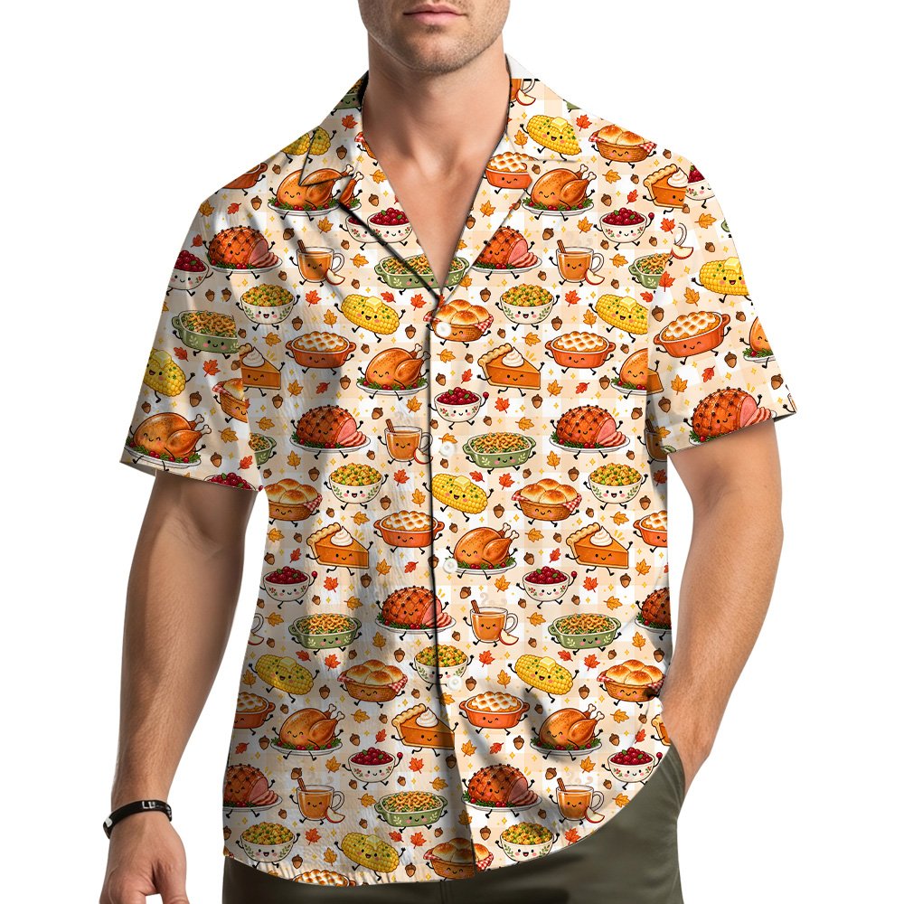 Lifestyle image of family wearing the matching hawaiian shirts during a holiday gathering