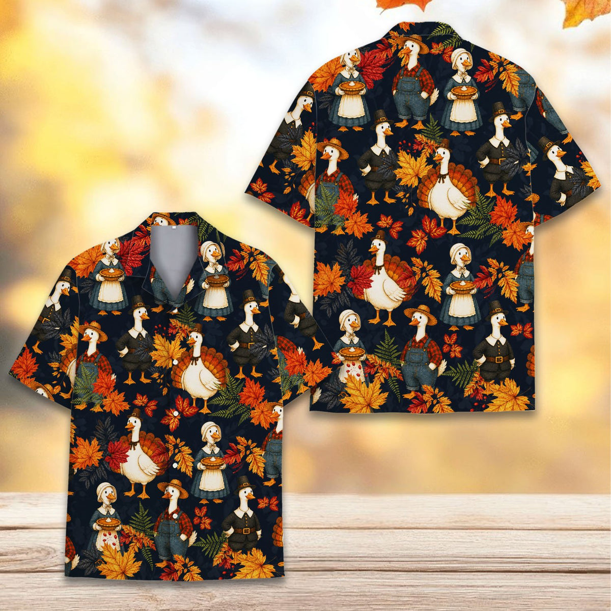 Front view of the matching family hawaiian shirts