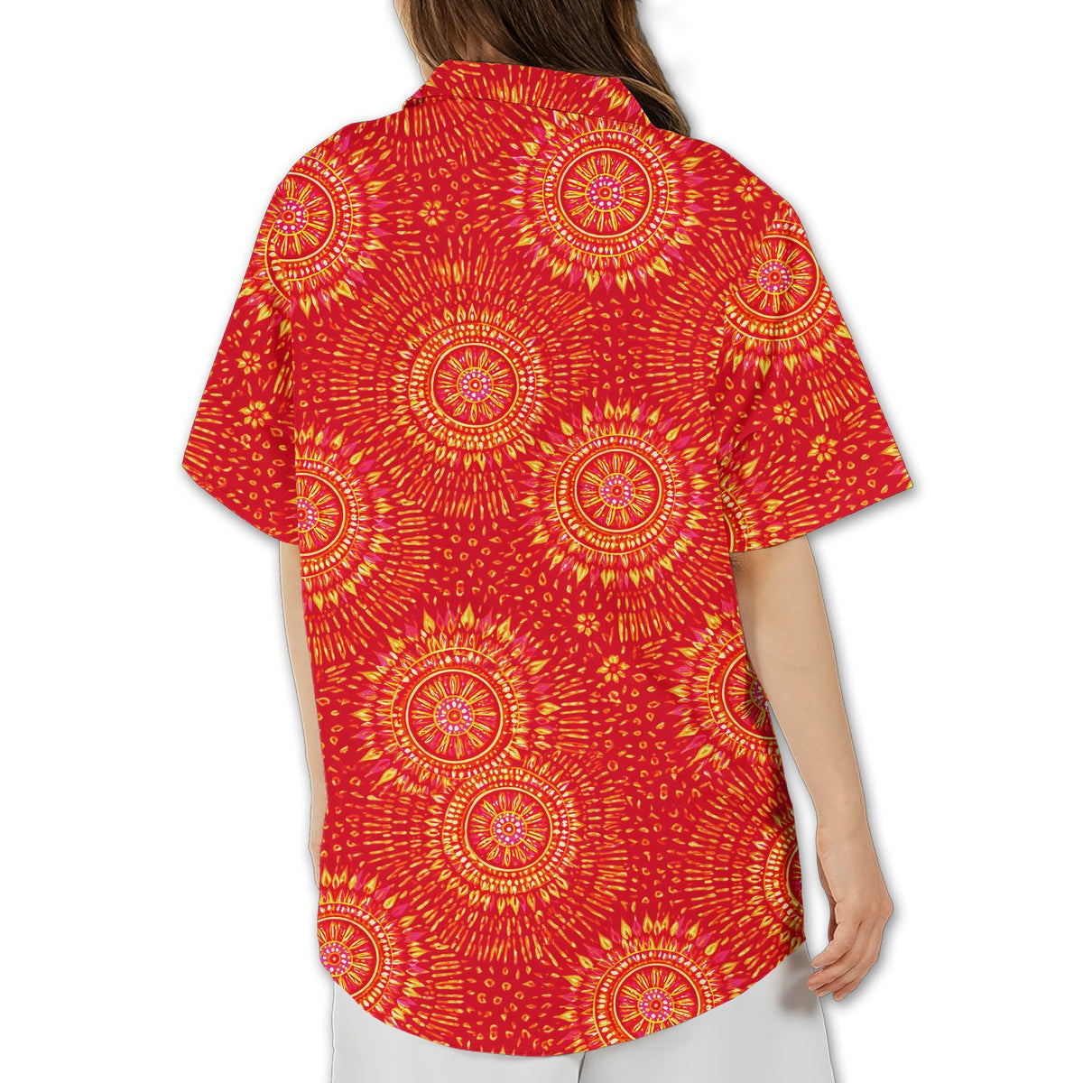 Back view of the colorful abstract hawaiian shirt