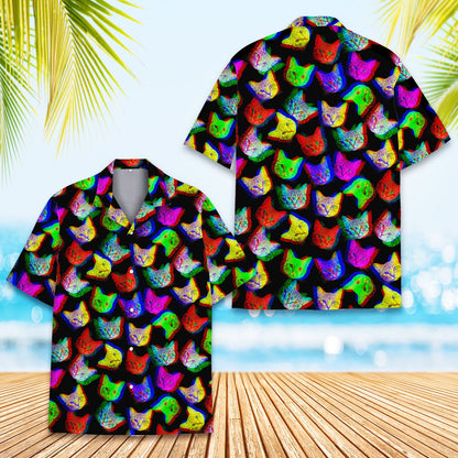 Matching family hawaiian shirts featuring trippy cats, front view 3