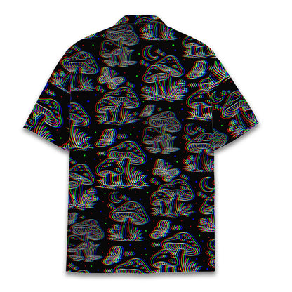 Back view of the trippy mushrooms hawaiian shirt