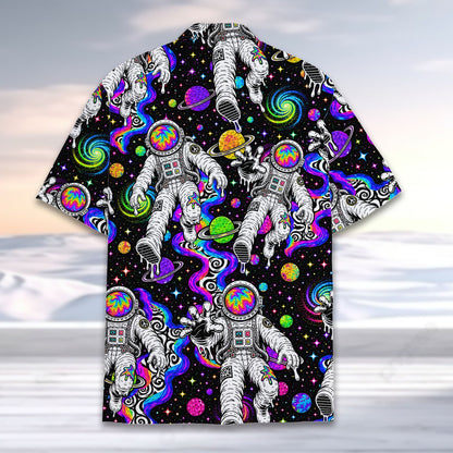 Trippy space astronaut hawaiian shirt back detail