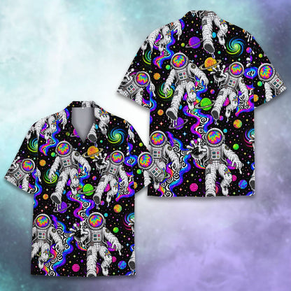 Black neon galaxy hawaiian shirt front view