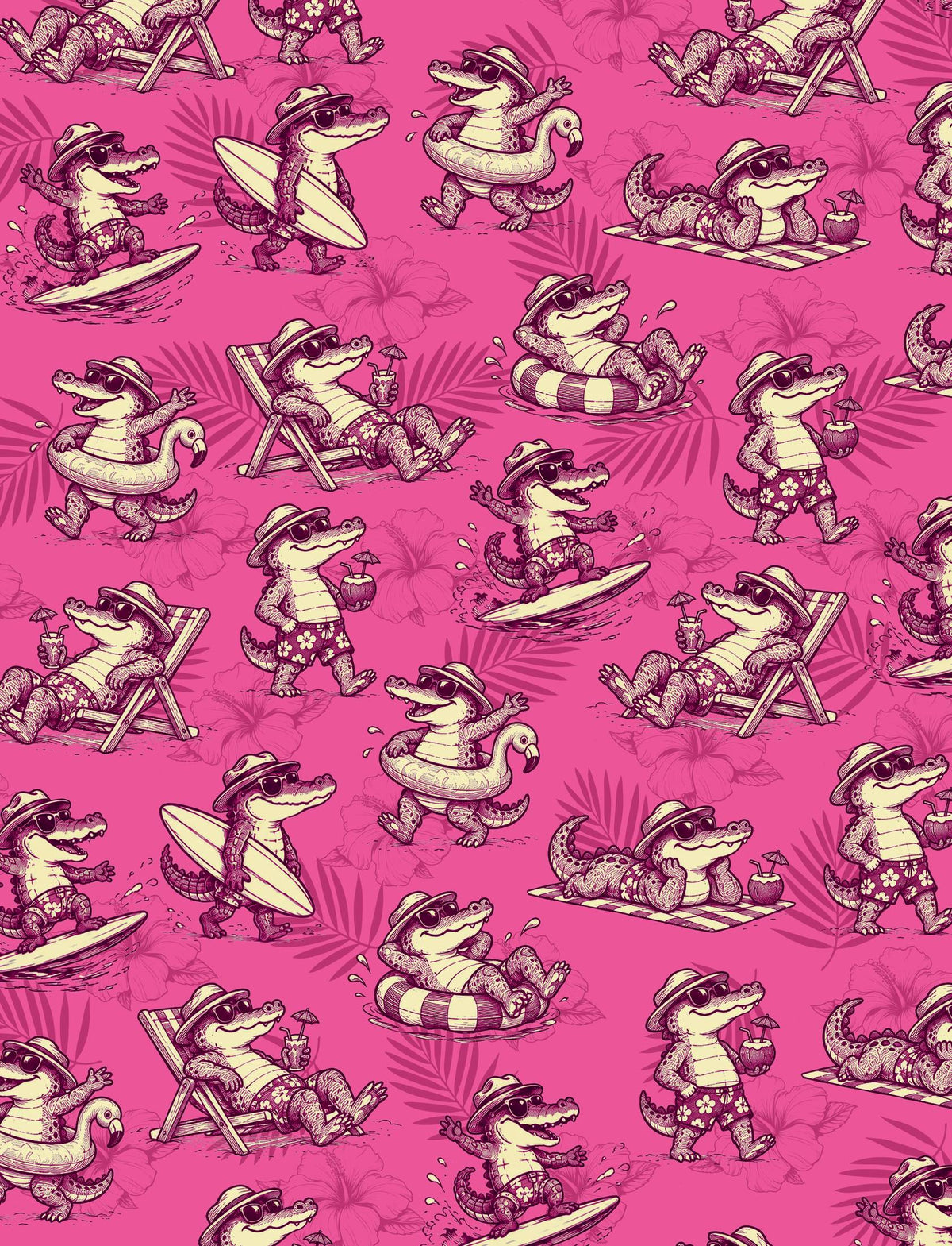 Detailed front view of the blue tropical alligator hawaiian shirt
