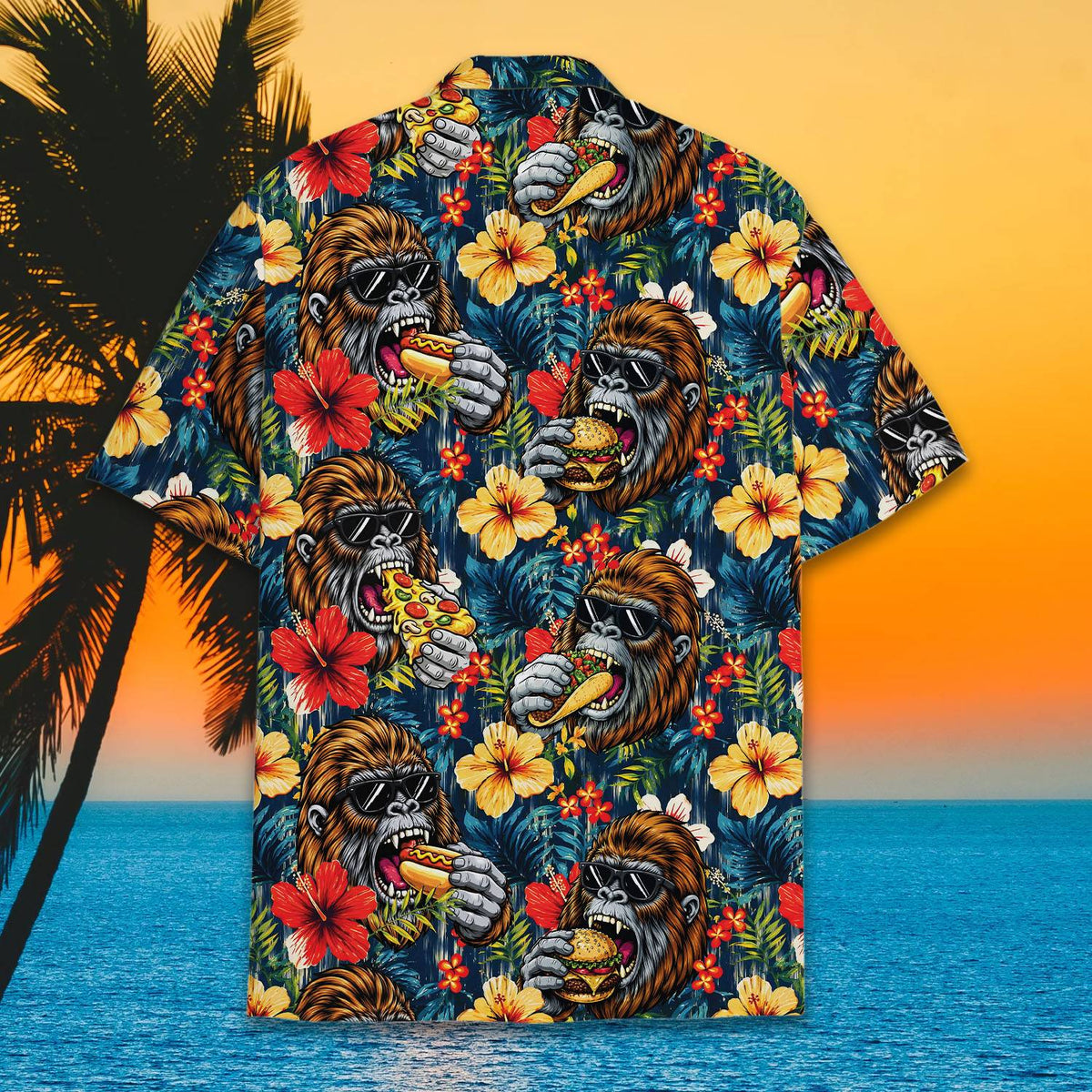 Alternative back view of the ape hawaiian shirt