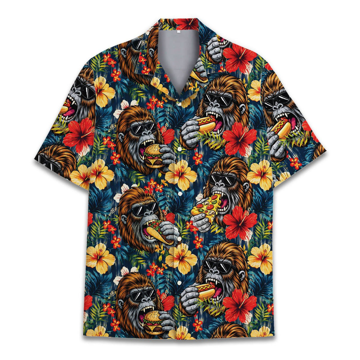 Alternative front view of the matching family hawaiian shirts with tropical ape design