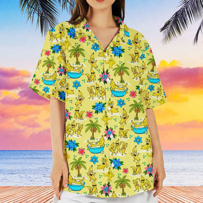 Final front view of the family matching tropical banana hawaiian shirt