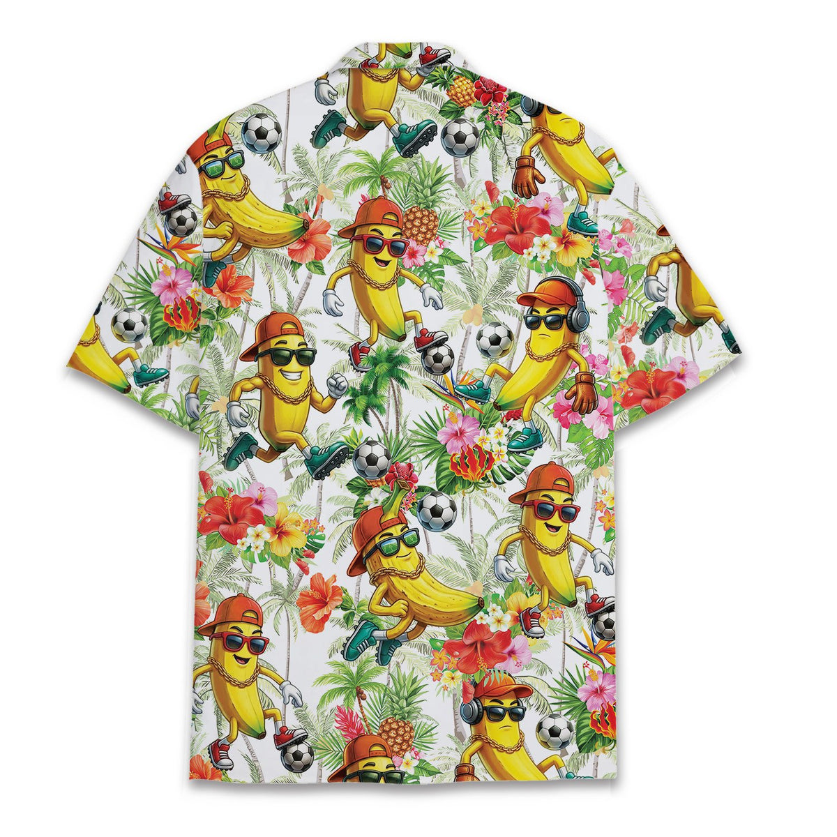 Back view of the tropical banana soccer hawaiian shirt