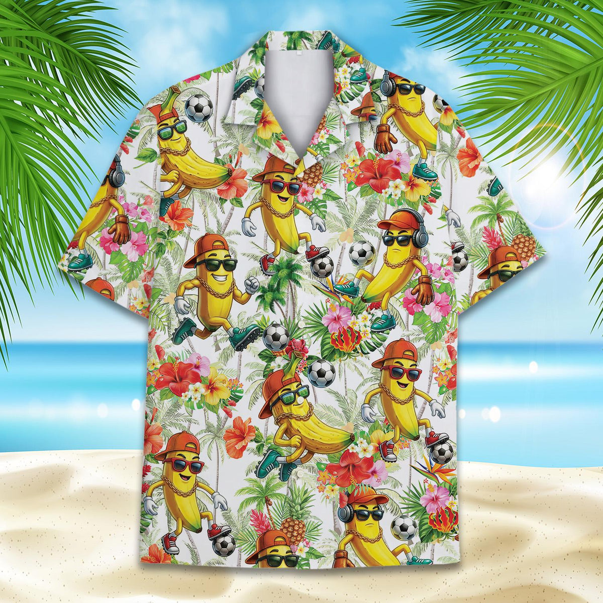 Third front view highlighting the tropical banana soccer design