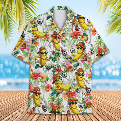 Front view of the tropical banana soccer hawaiian shirt