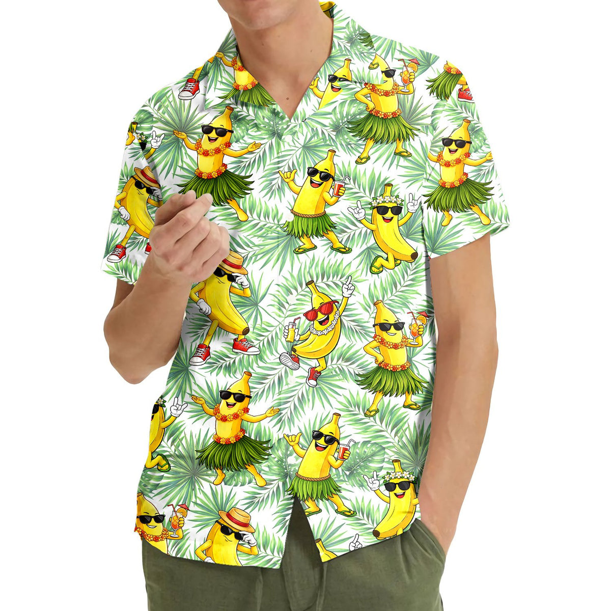 Second lifestyle view showing the matching family hawaiian shirts in a sunny setting
