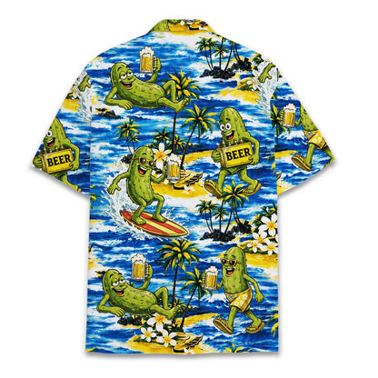 Back view of the tropical beach pickles hawaiian shirt with all-over print