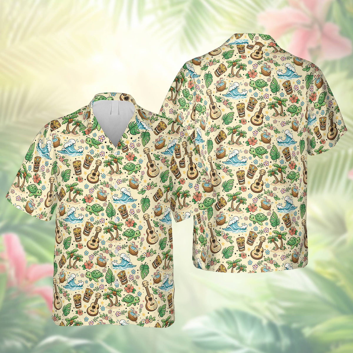 Tropical hawaiian shirt front view in beige