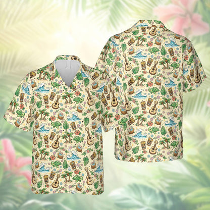Tropical hawaiian shirt front view in beige