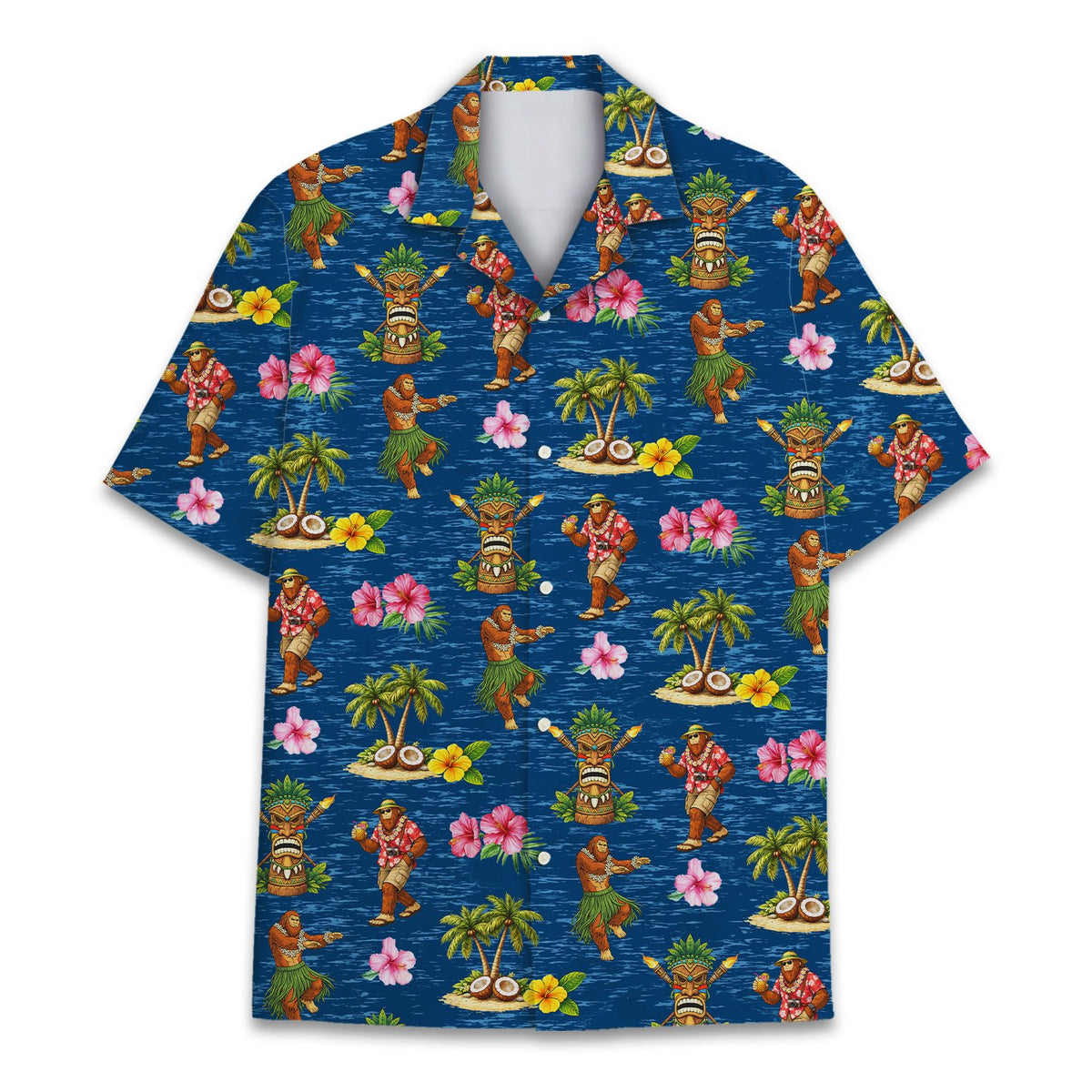 Back view of the tropical big foot family hawaiian shirt