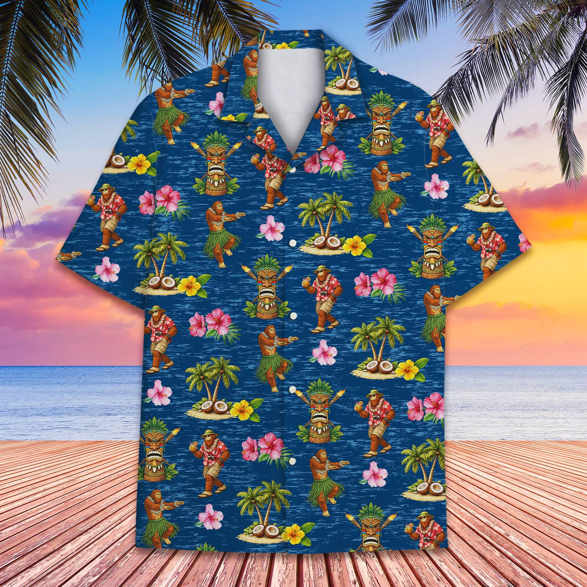 Front detail view showing the tropical pattern of Bigfoot on vacation