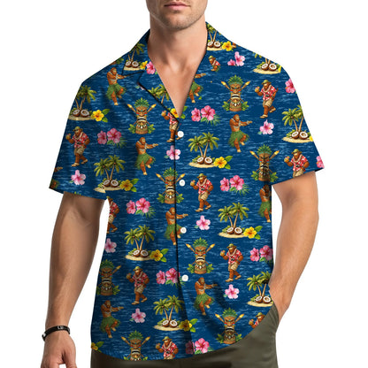 Angled front view of the tropical hawaiian shirt