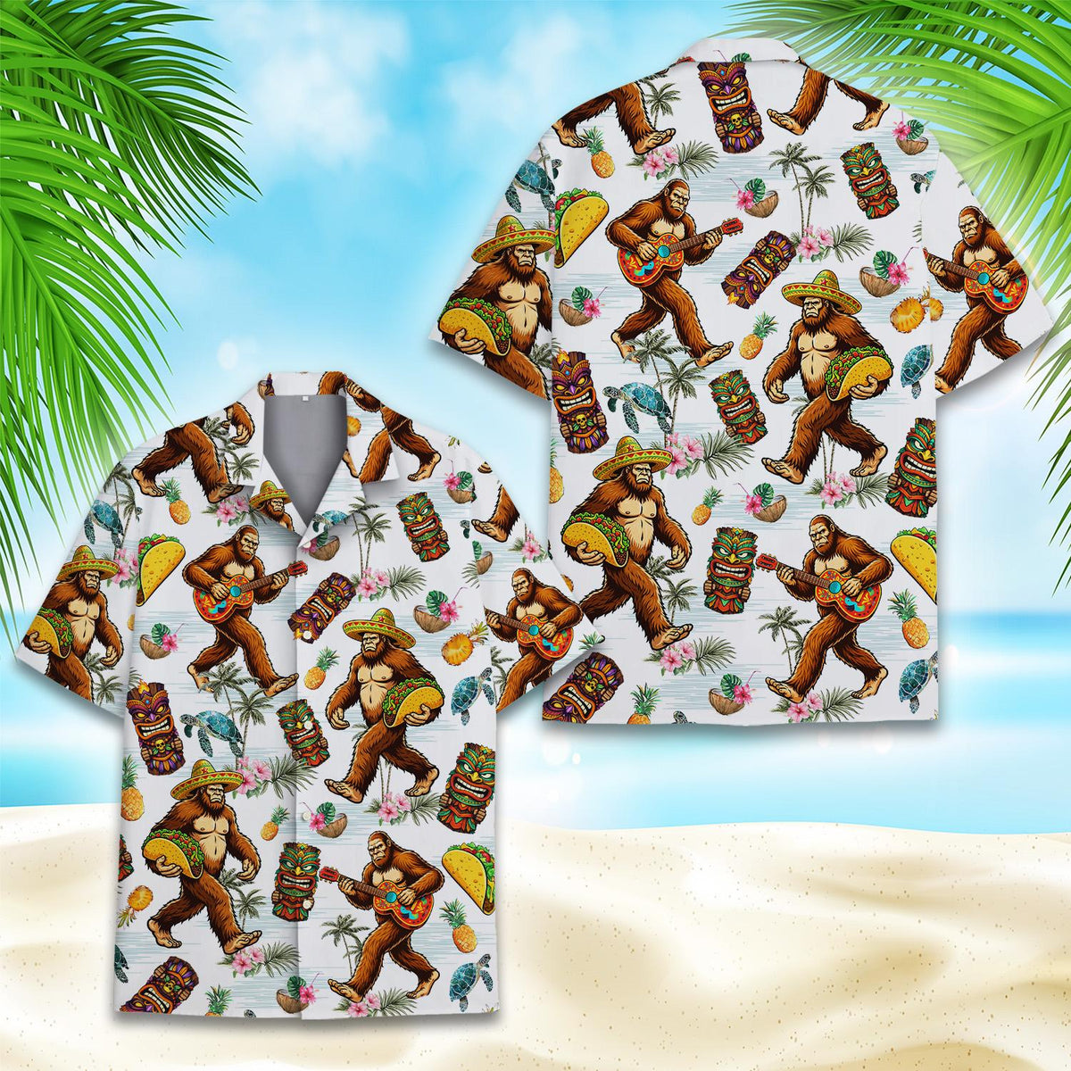 Another front view highlighting the white, brown, and green colors of the shirt