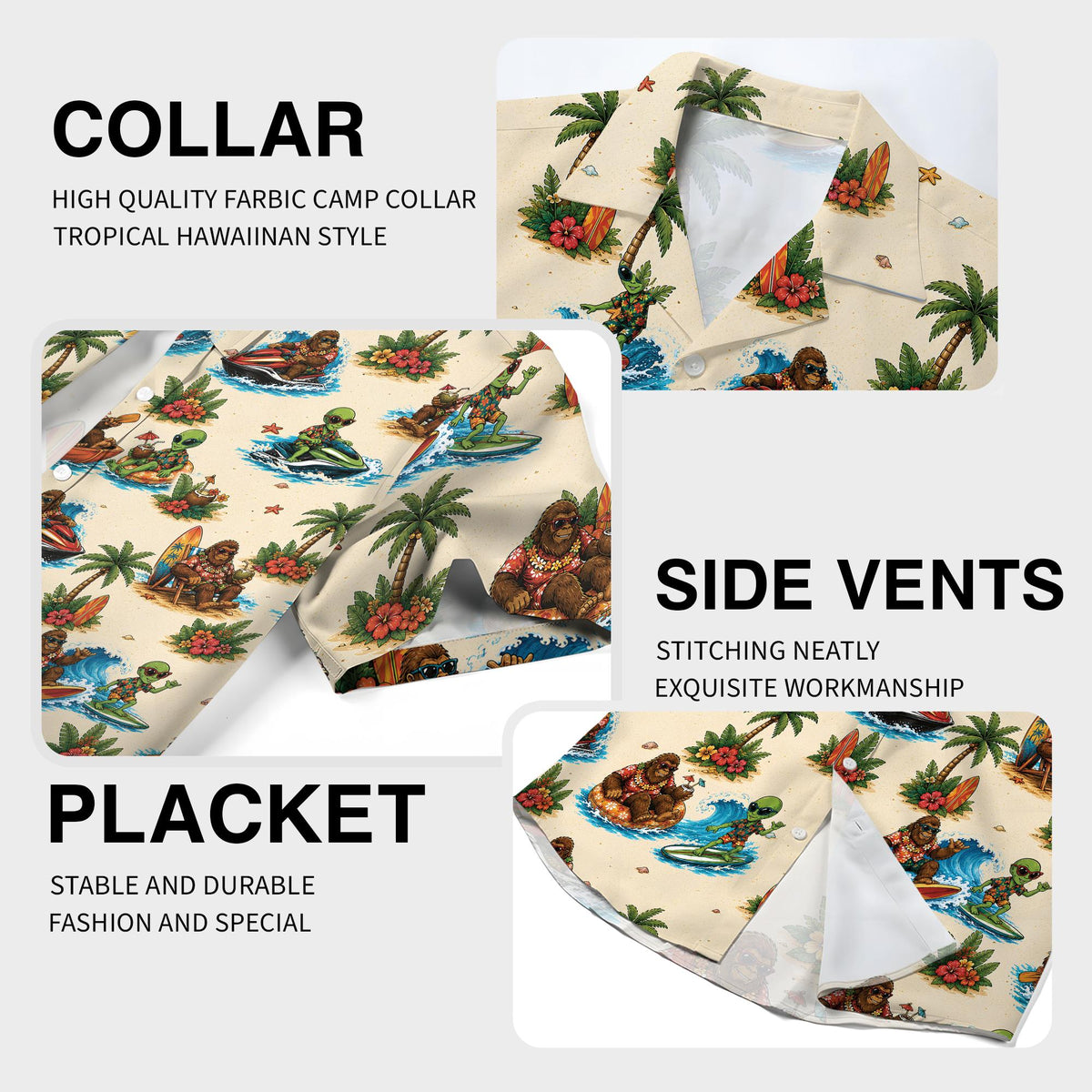 Fifth lifestyle view of the matching family tropical Bigfoot alien Hawaiian shirt
