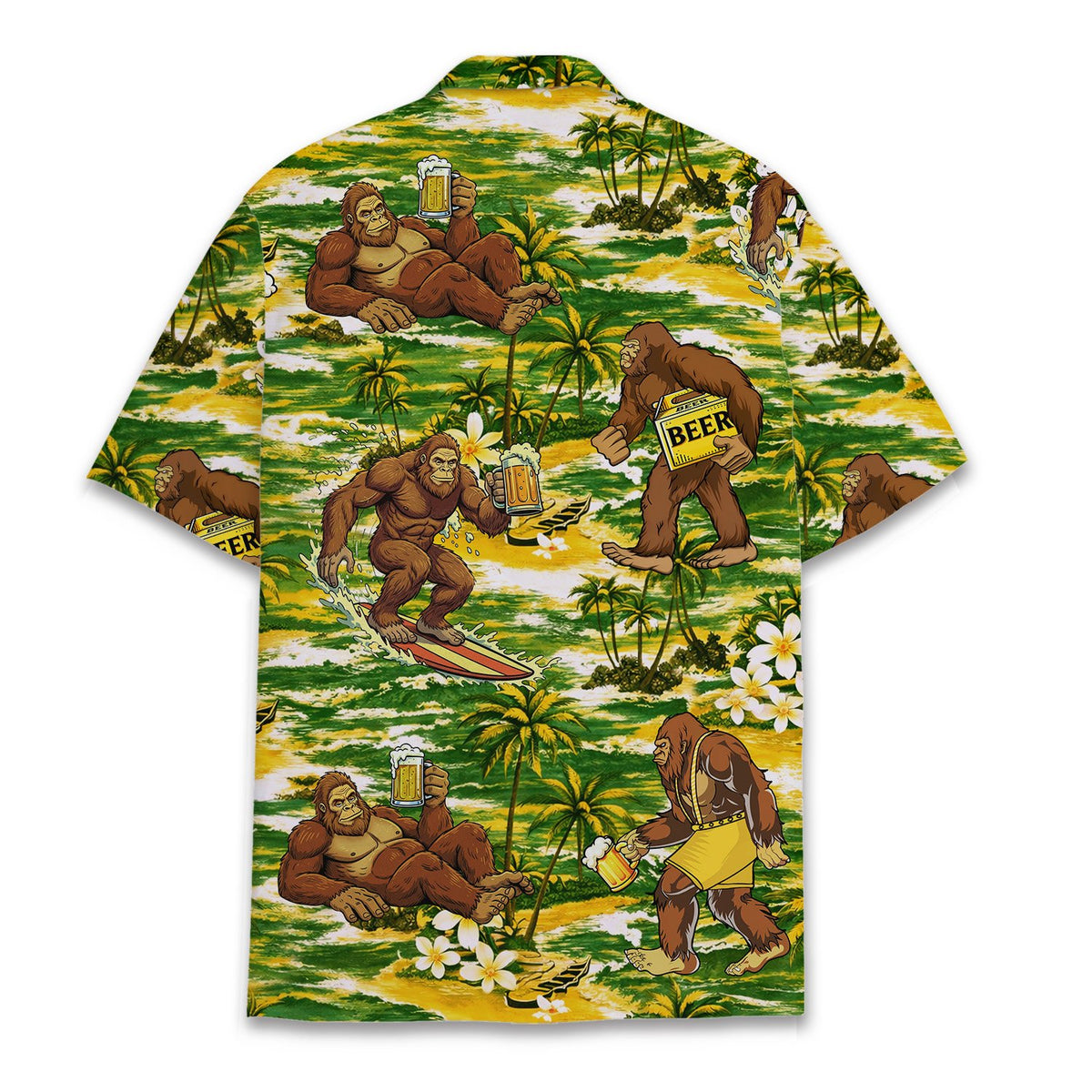 Tropical bigfoot and beer hawaiian shirt, back view