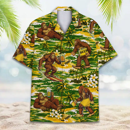 Tropical bigfoot and beer hawaiian shirt, main view