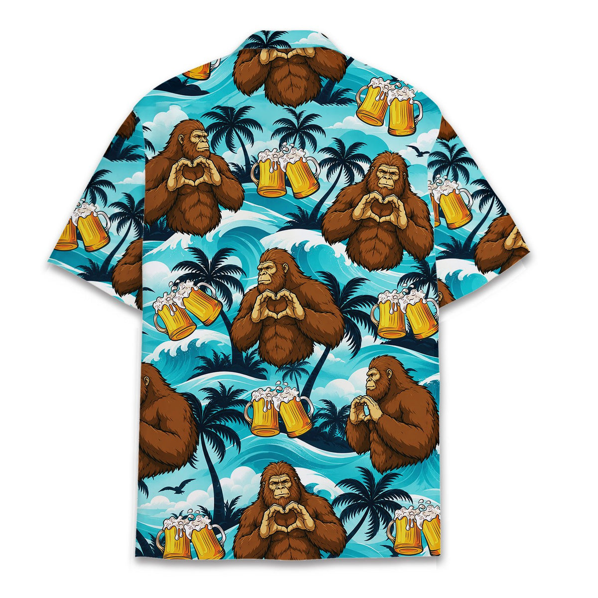 Back view of tropical bigfoot hawaiian shirt