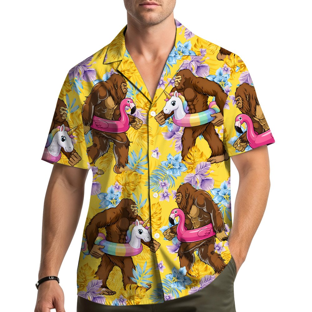 Back view of the tropical bigfoot hawaiian shirt