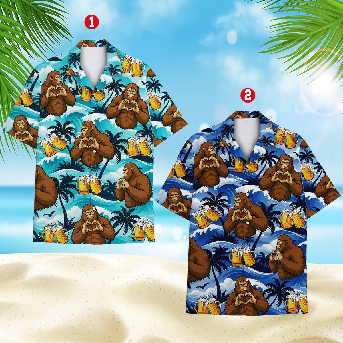 Front angled view of tropical bigfoot hawaiian shirt