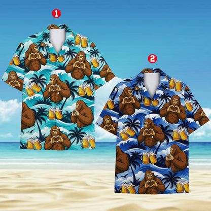 Close up front view of tropical bigfoot hawaiian shirt